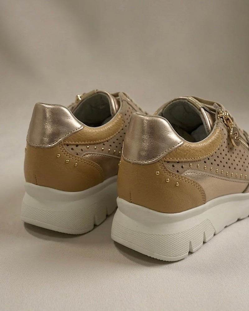 Sneakers Stonefly Donna in Pelle Traforata e Laminata - Sabbia/Oro
