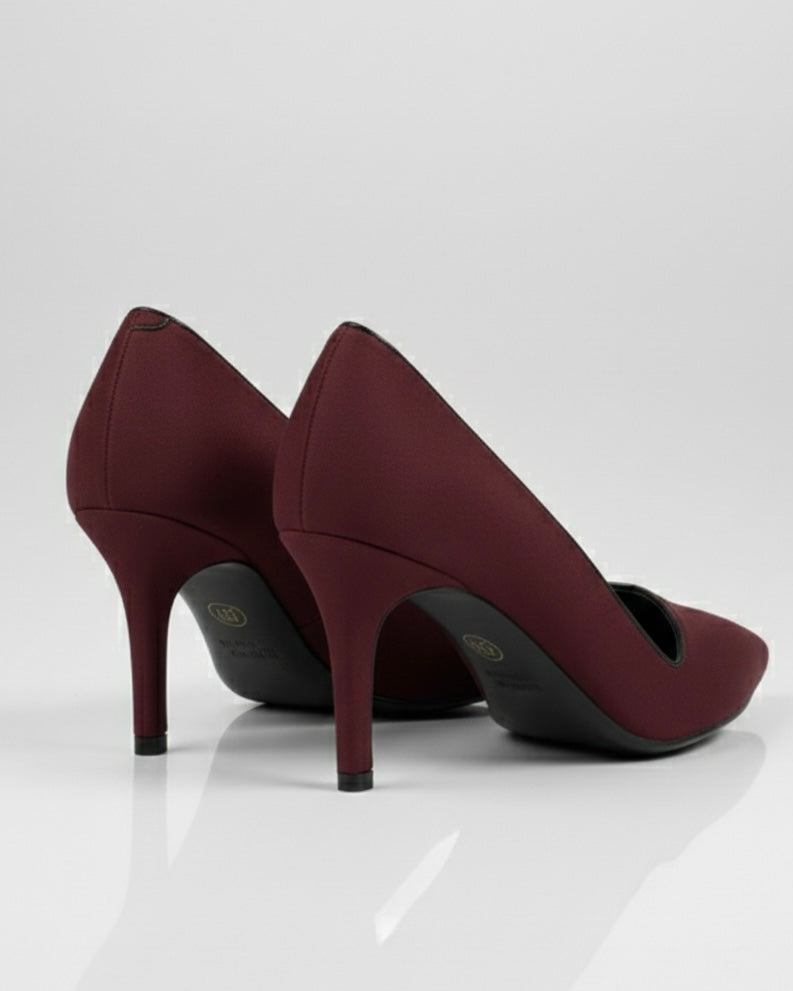 Scarpe décolleté bordeaux scamosciate a punta con tacco alto a spillo - retro tacco.