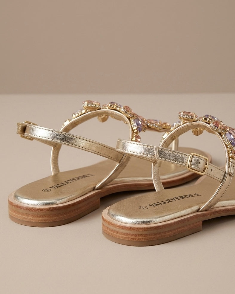 Sandali infradito Valleverde donna oro con maxi pietre gioiello color ambra, pesca e lilla e cinturino sottile - Buttò Calzature - retro.