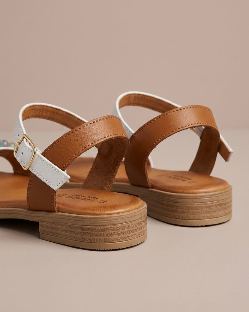 Sandalo basso donna in vera pelle bianca con pietre colorate e plantare memory foam Buttò Calzature - retro.