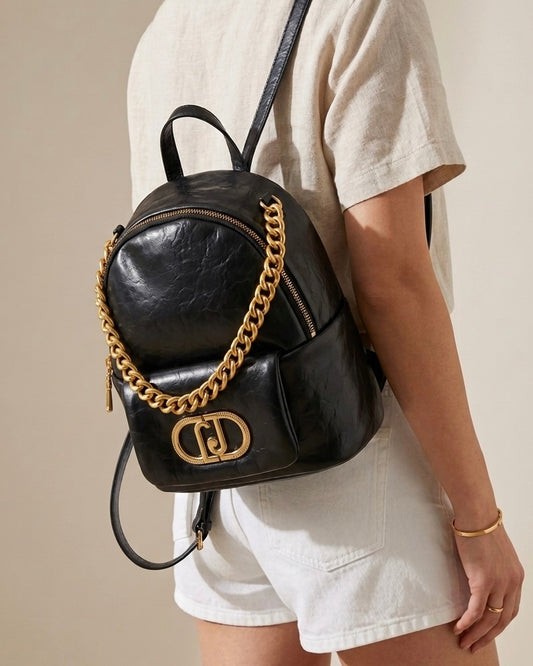 Liu Jo - Zaino Nero con Catena Gold e Logo Gioiello