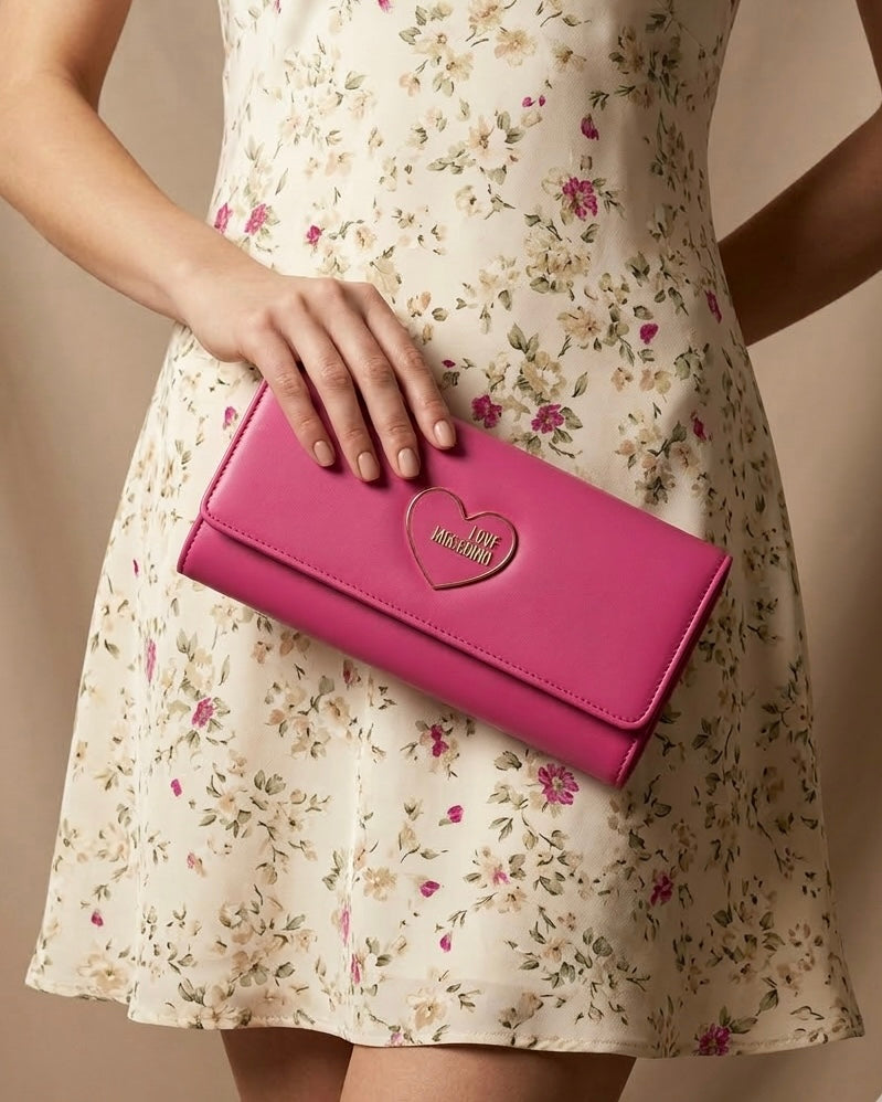 Borsa Pochette Love Moschino Fucsia Compatta con Cuore Dorato