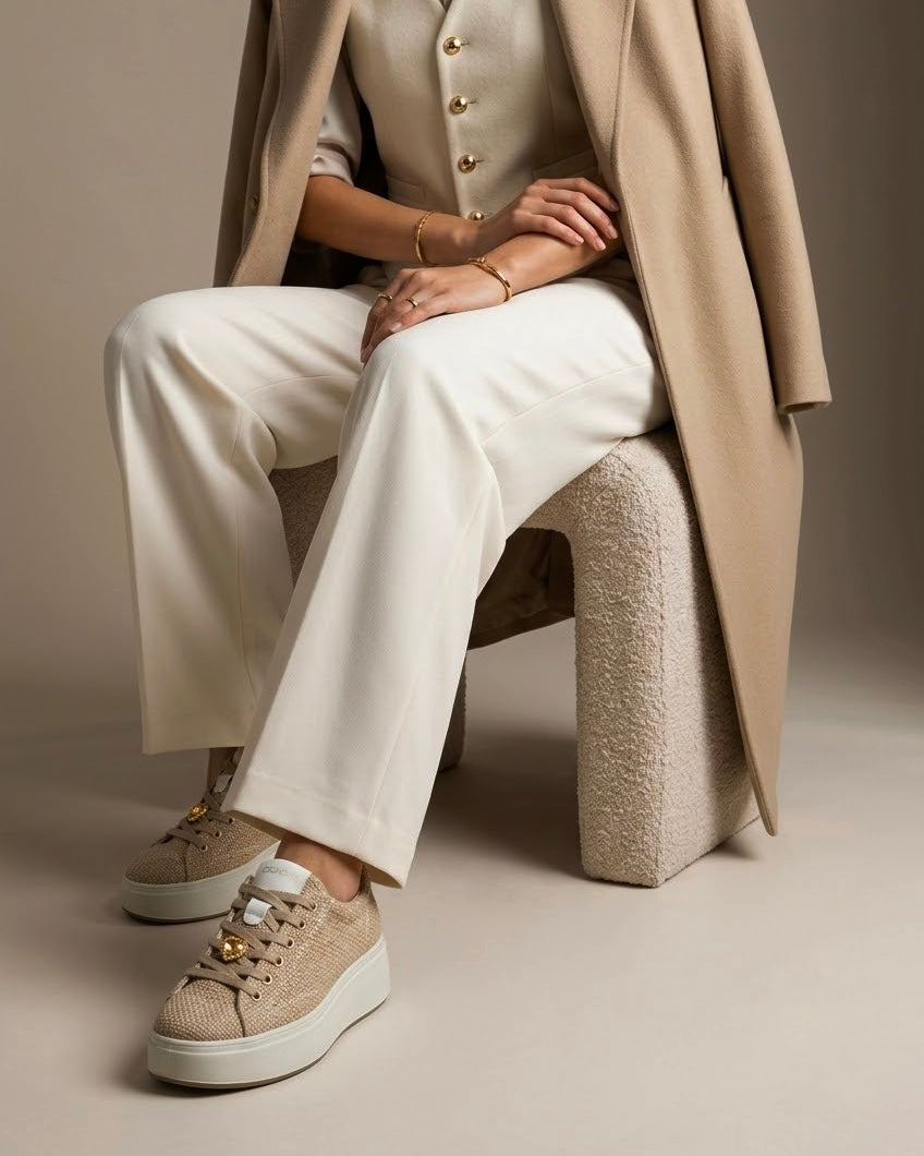 Sneakers Igi&Co Donna Beige Intrecciate con Cuori Dorati e Platform