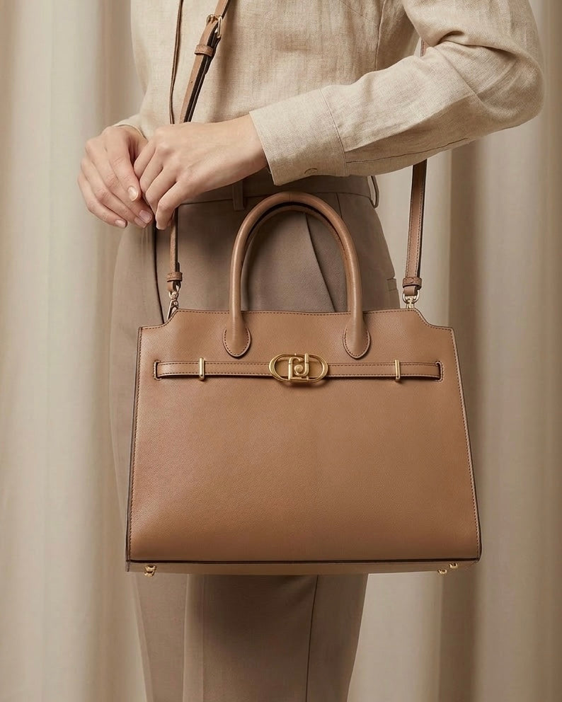 Borsa Liu Jo Liwen Tote Tortora con Logo Oro
