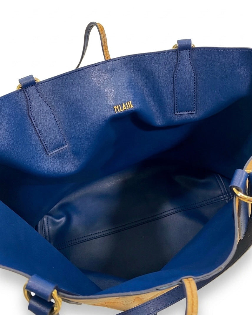 Borsa shopping Alviero Martini 1^ Classe mappa Geo Classic con manici e finiture blu navy - Buttò Calzature-interno.