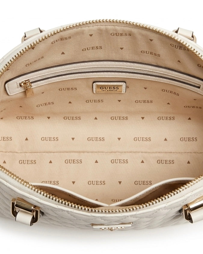 Borsa a bauletto Guess trapuntata bianca con charms gioiello dorati e logo a triangolo - Buttò Calzature-interno.