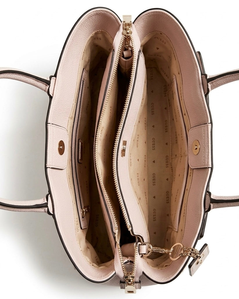 Borsa a mano Guess in ecopelle martellata color grigio tortora con charm logo e chiusura a cintura - Buttò Calzature - interno.