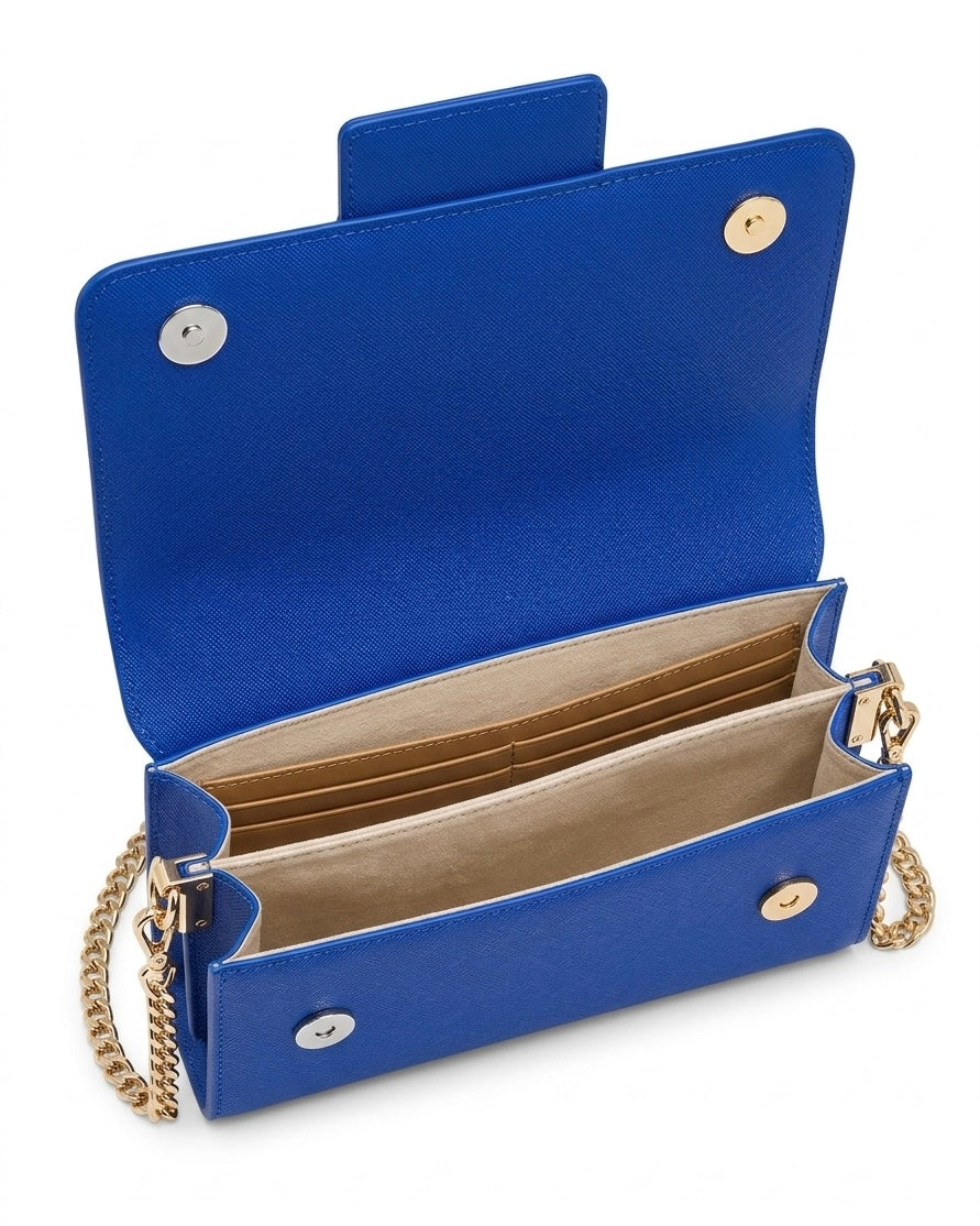 Borsa a spalla Love Moschino blu elettrico con maxi catena dorata e placca logo frontale - Buttò Calzature-interno.