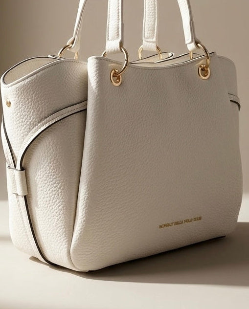 Borsa a mano Beverly Hills Polo Club color bianco con doppi manici, texture martellata e logo dorato frontale - Buttò Calzature - retro.