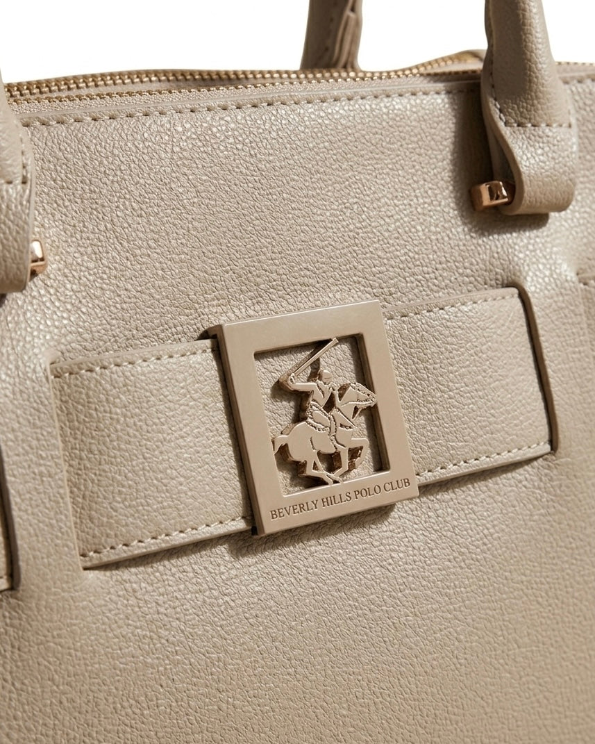 Borsa a mano Beverly Hills Polo Club color fango tortora con scomparti a zip, doppi manici e placca logo frontale - Buttò Calzature - logo.