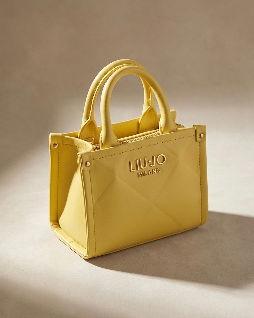 Mini borsa a mano e a tracolla Liu Jo gialla con doppi manici, chiusura a zip e logo dorato - Buttò Calzature.