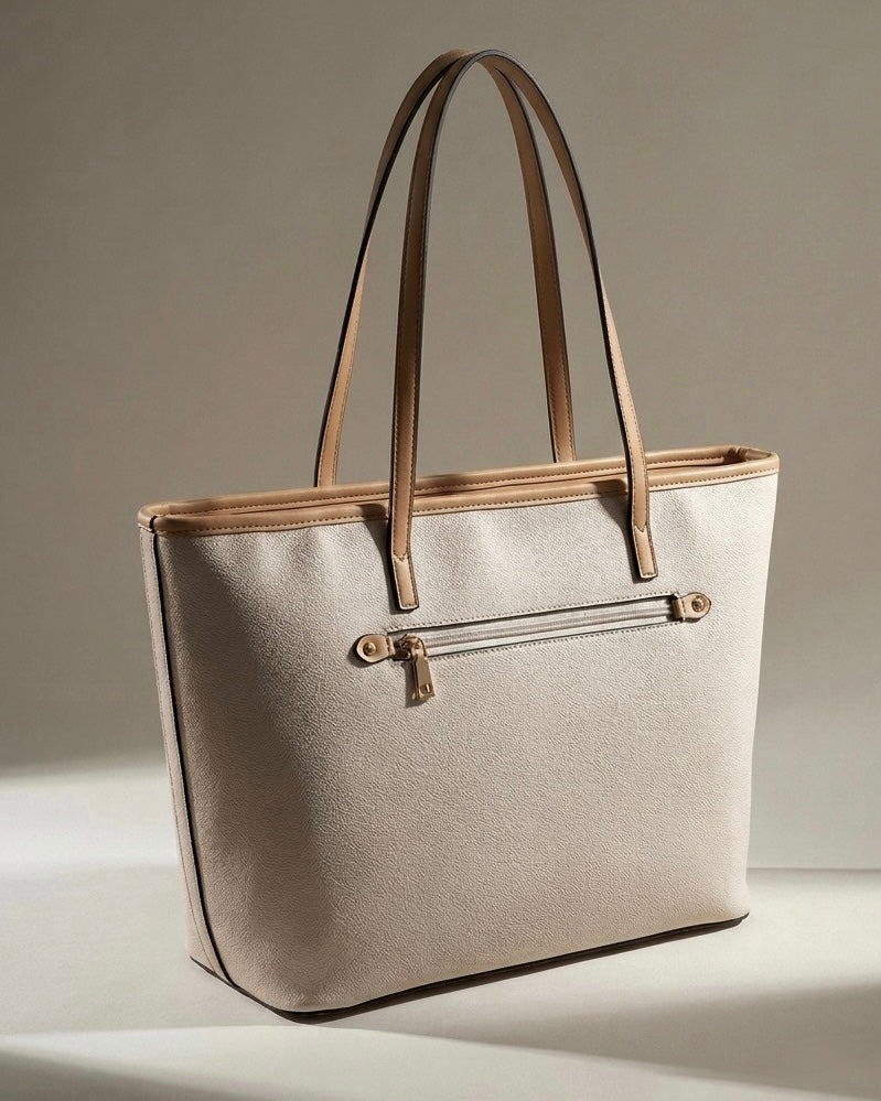 Borsa shopping a spalla Beverly Hills Polo Club color avorio con profili beige a contrasto e logo metallico dorato - Buttò Calzature - retro.