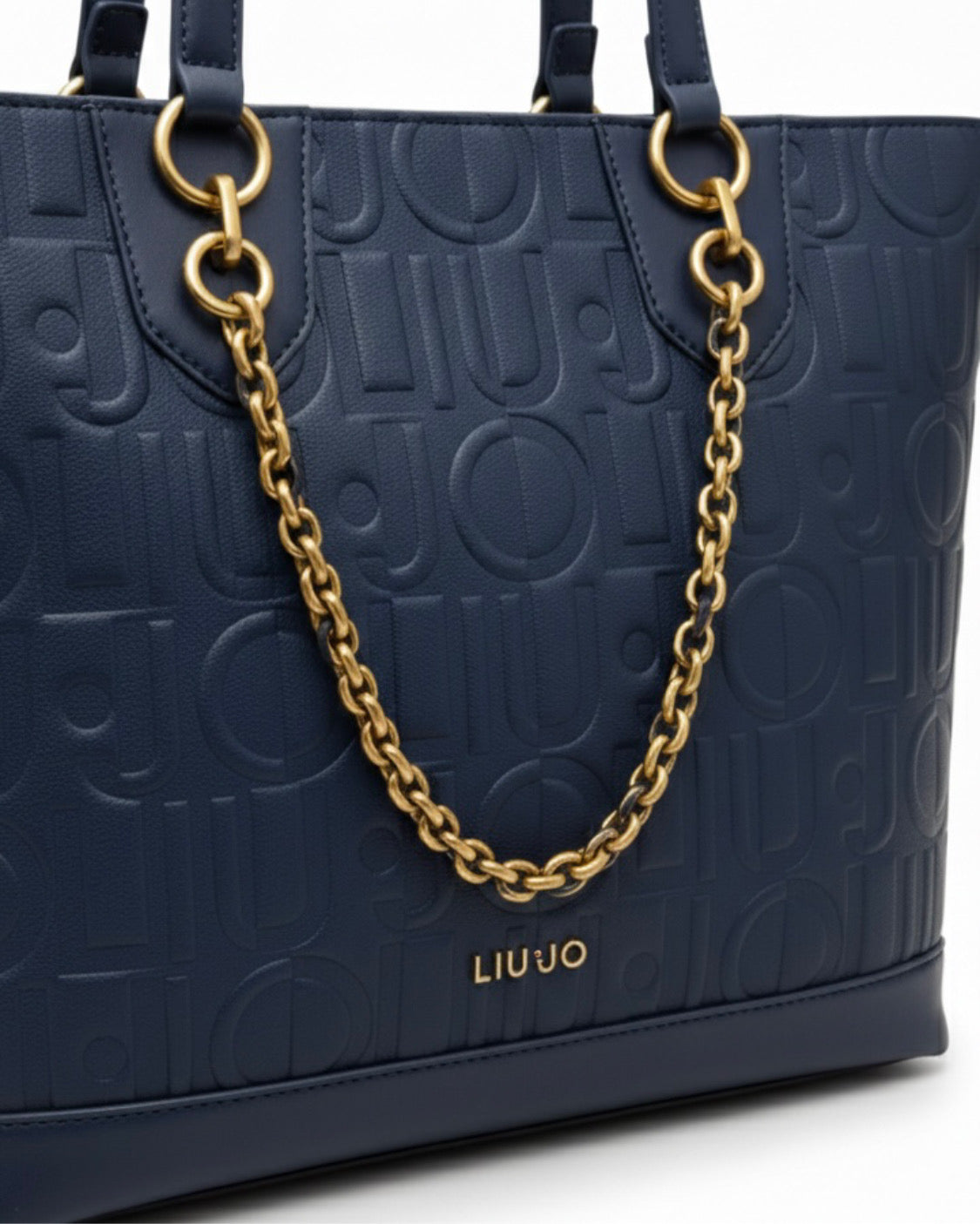 Borsa shopping Liu Jo blu navy con trama logo a rilievo - dettaglio logo.