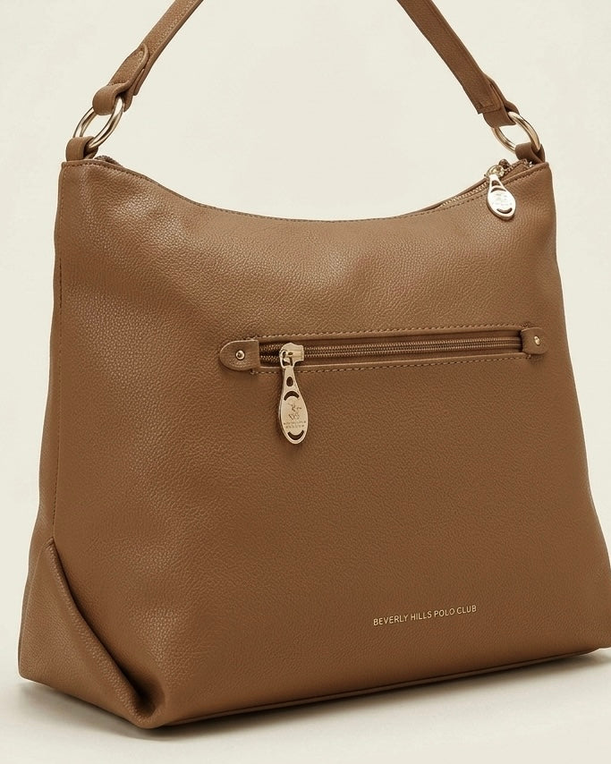 Borsa a spalla Beverly Hills Polo Club color marrone con dettaglio frontale a cinturino e moschettone dorato - Buttò Calzature - retro.