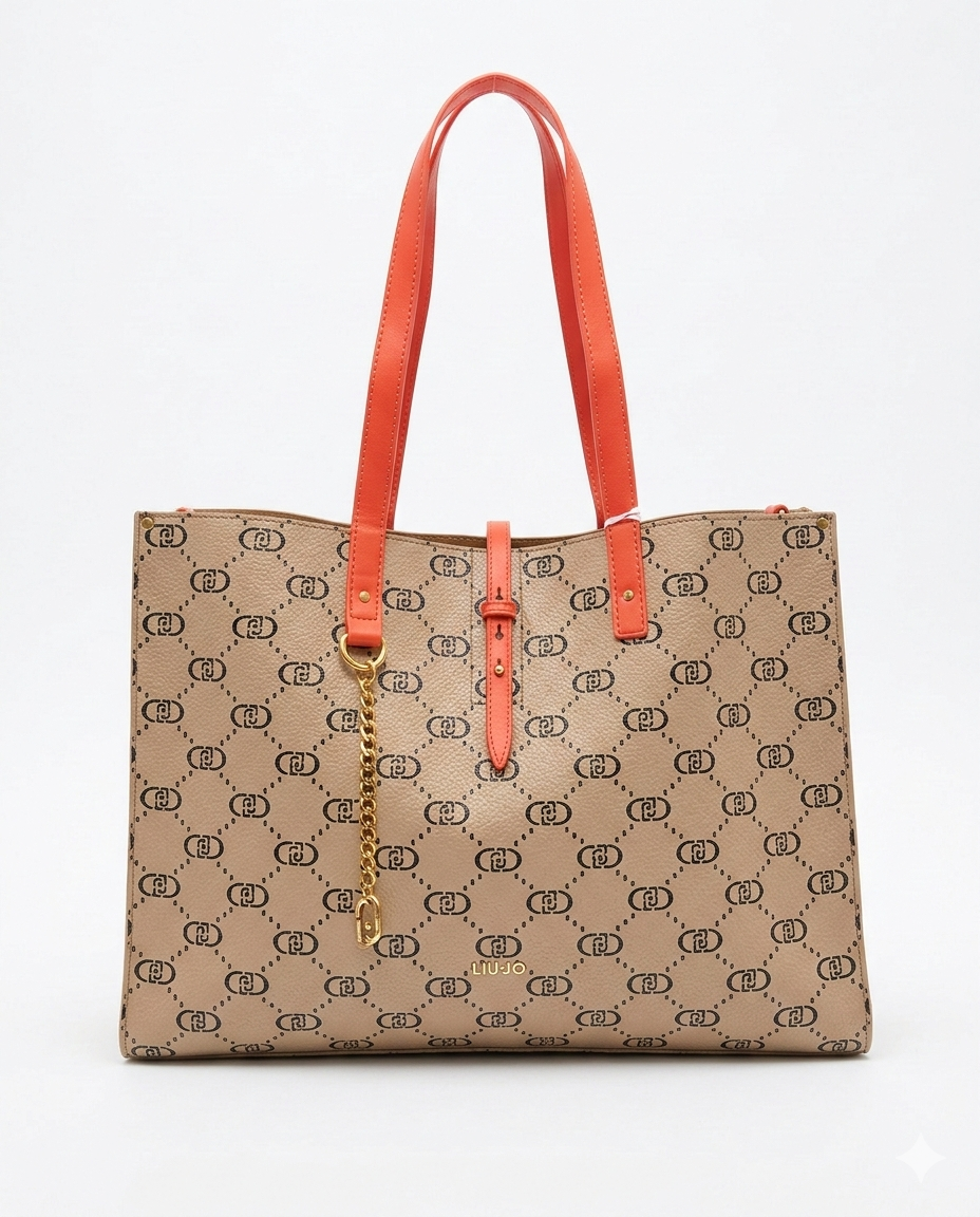 Borsa Liu Jo monogram beige con finiture arancio.