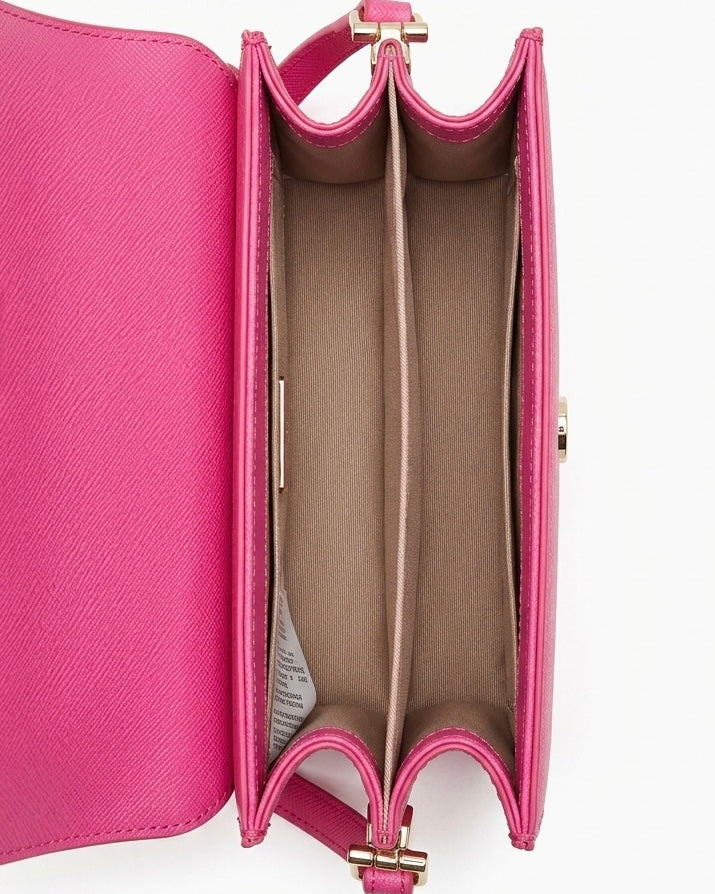 Borsa a tracolla Liu Jo rosa fucsia con patta frontale in similpelle saffiano e logo metallico dorato - Buttò Calzature - interno.