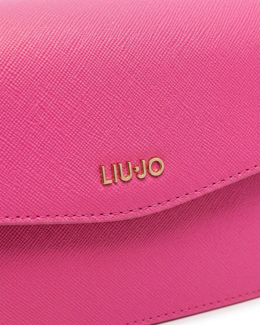 Borsa a tracolla Liu Jo rosa fucsia con patta frontale in similpelle saffiano e logo metallico dorato - Buttò Calzature - logo.