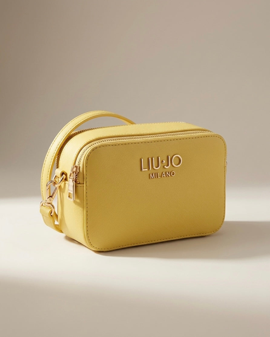 Borsa a tracolla Liu Jo camera bag gialla in similpelle saffiano con doppia zip e logo dorato - Buttò Calzature.