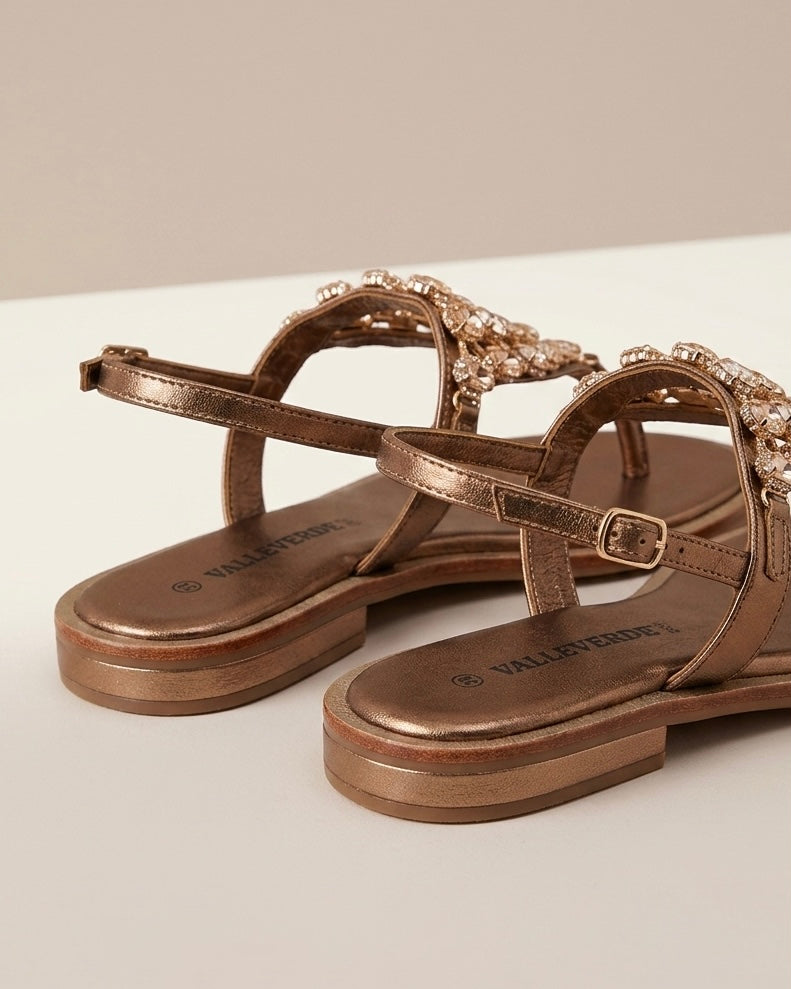 Sandali infradito Valleverde donna color bronzo metallizzato con scudo geometrico di pietre gioiello ambra e strass - Buttò Calzature - retro.