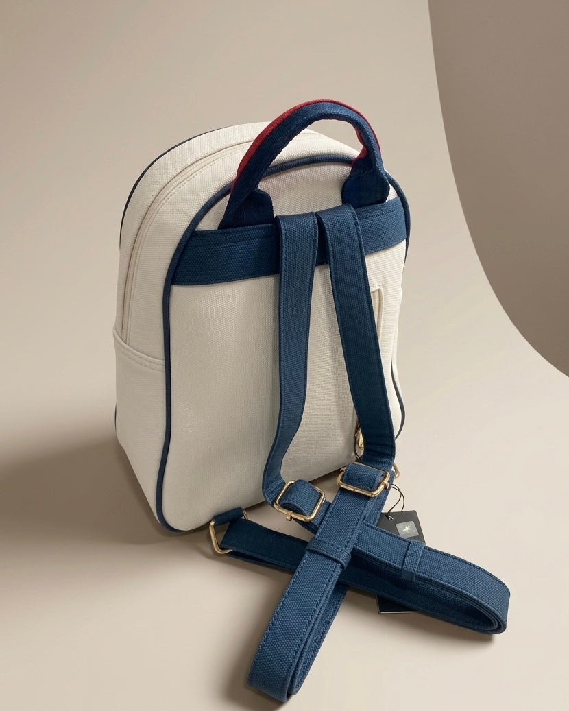 Zainetto bianco Beverly Hills Polo Club con finiture blu, manico rosso, chiusura a zip e logo ricamato - Buttò Calzature - retro.