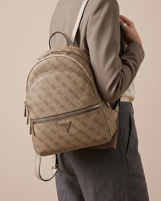 Zaino Guess Backpack con Stampa Logo 4G e Tasca Frontale – Beige/Taupe
