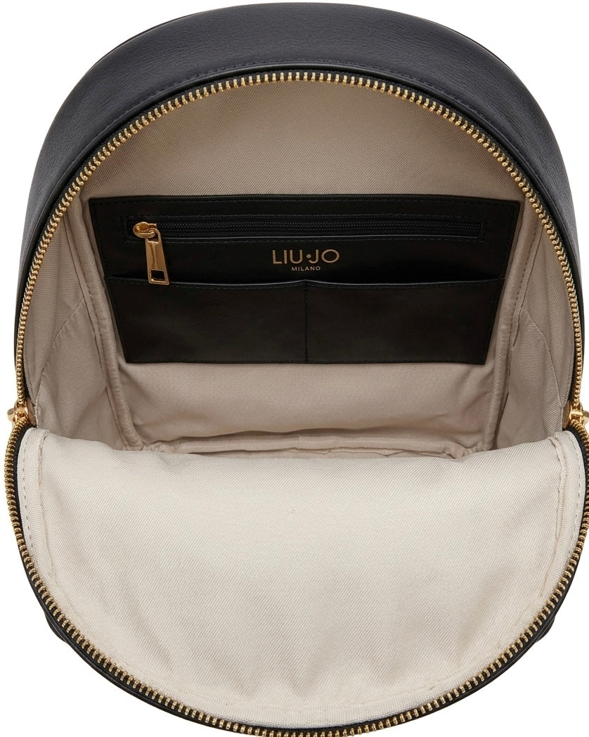 Zaino donna Liu Jo nero con vistosa catena dorata, logo LJ metallico e finiture gold-interno.